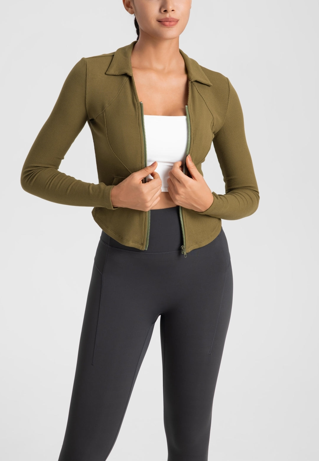 Curved Hem Collared Activewear Jacket