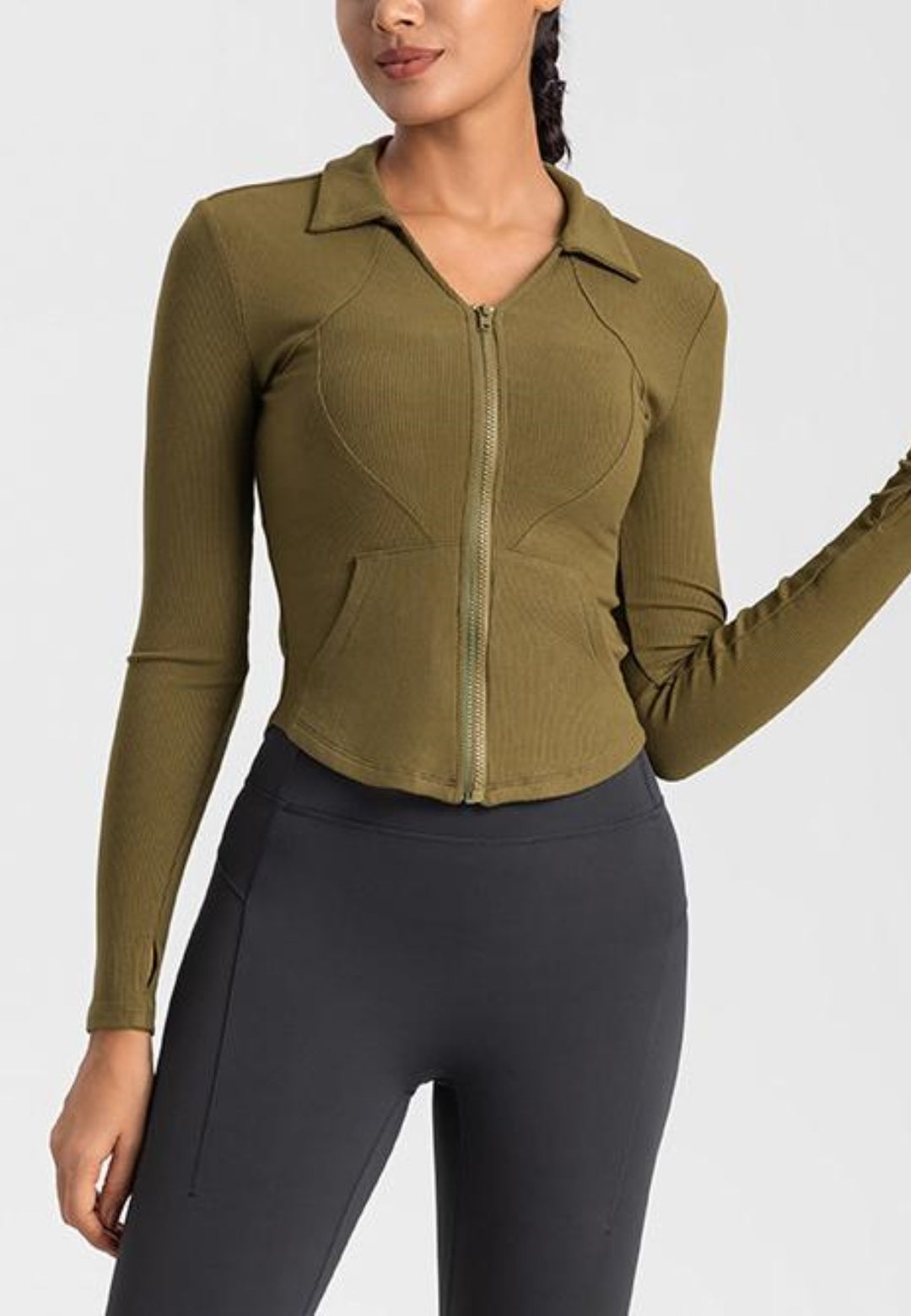 Curved Hem Collared Activewear Jacket