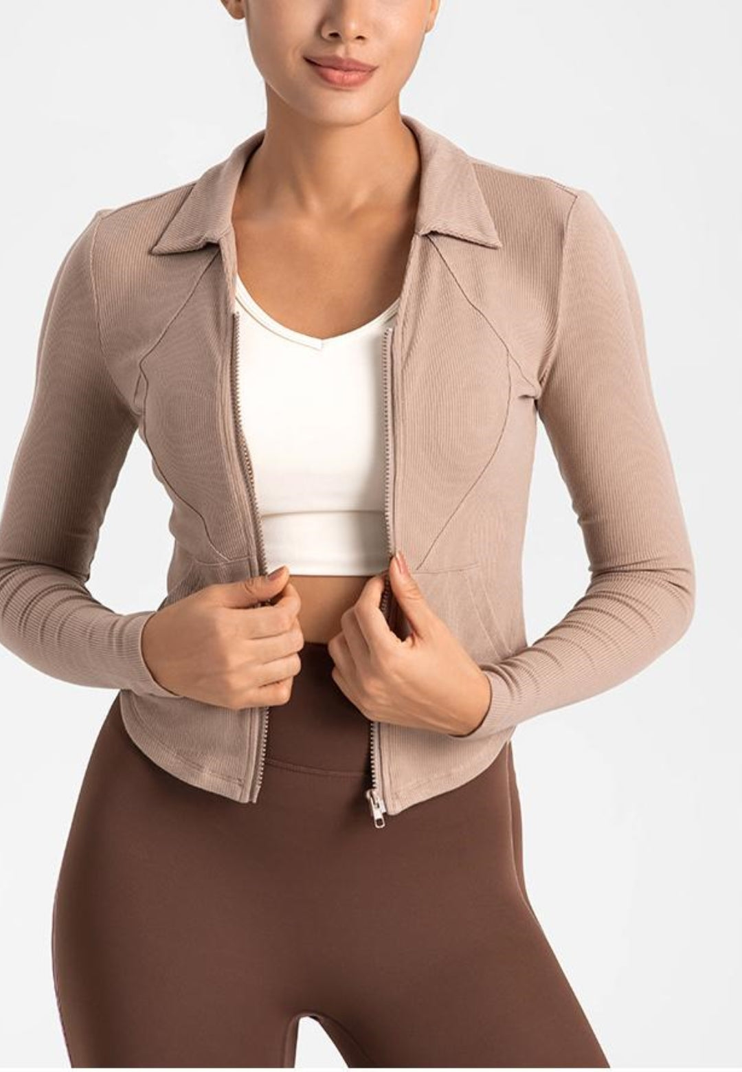 Curved Hem Collared Activewear Jacket