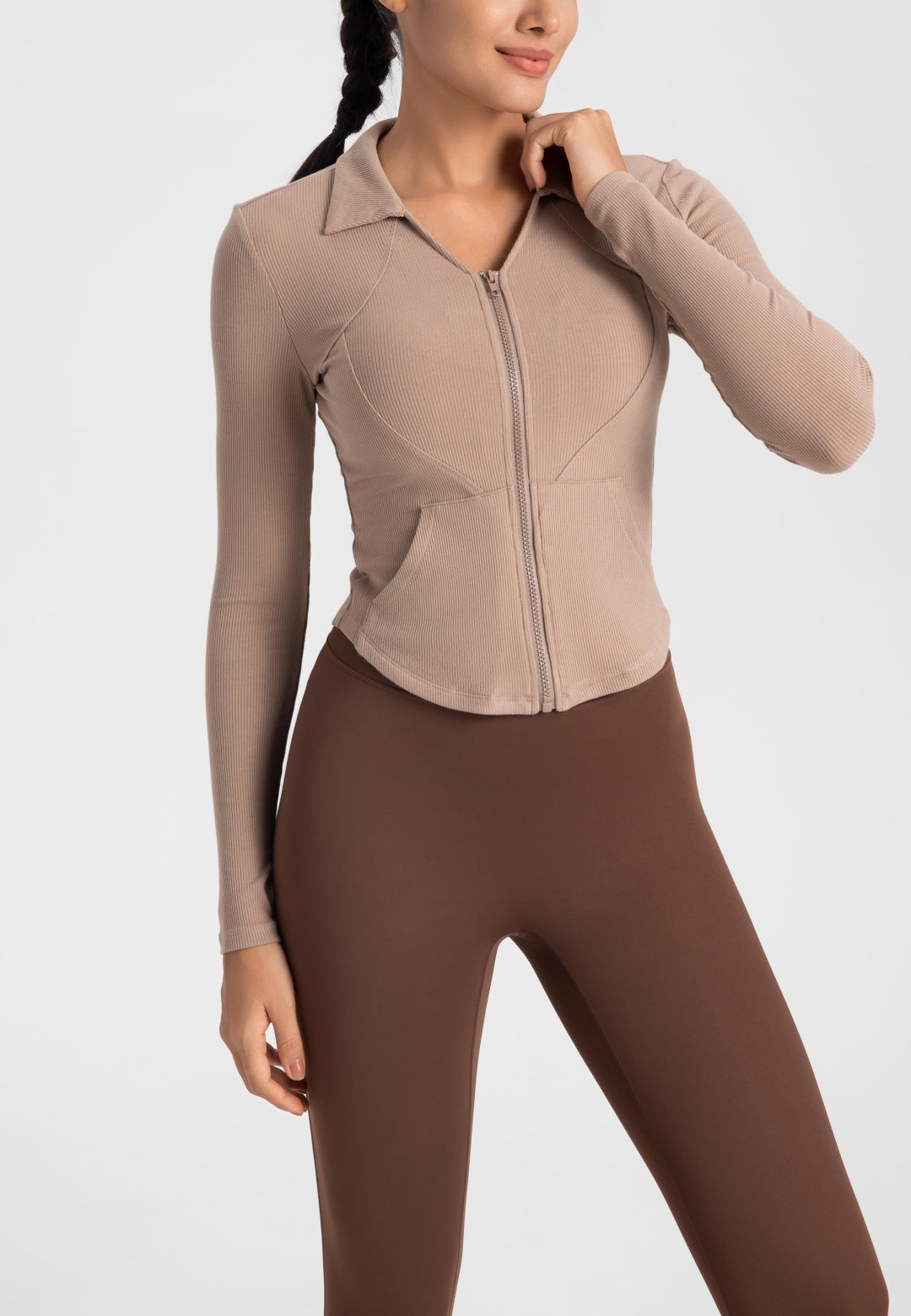 Curved Hem Collared Activewear Jacket