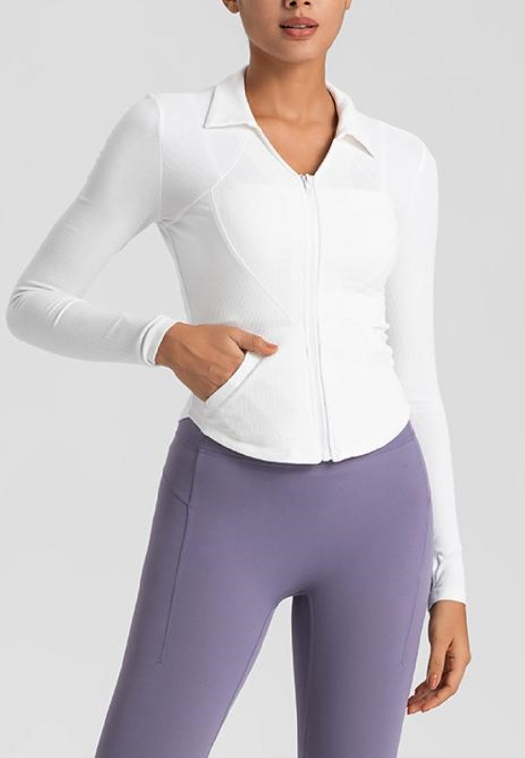 Curved Hem Collared Activewear Jacket