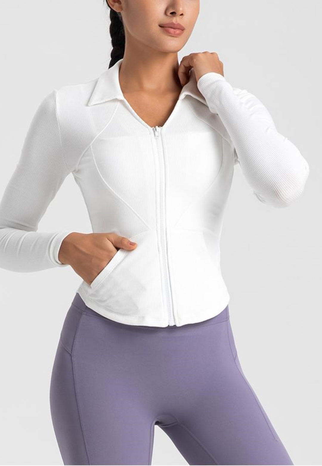 Curved Hem Collared Activewear Jacket