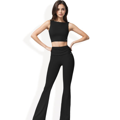 Anna-Kaci Women's Flared High Waist Pants and Cropped Tank Top Activewear Set