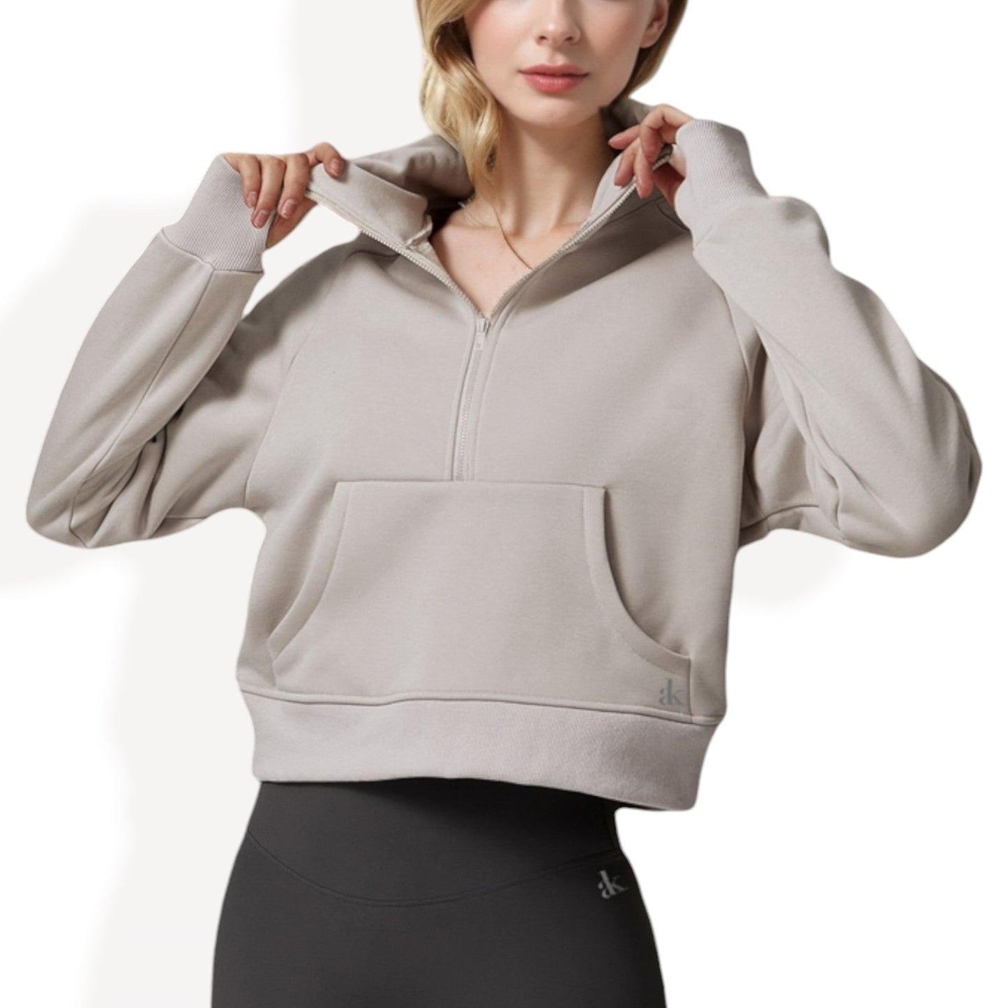 Anna-Kaci Women's Cropped Half-Zip Pullover Hoodie with Front Pocket