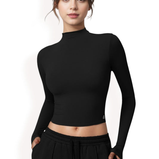 Long Sleeve Mock Neck Cropped Activewear Top