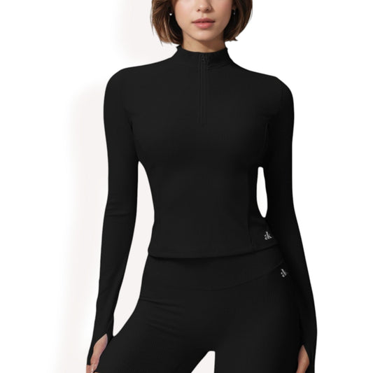 Ribbed Long Sleeve Half-Zip Activewear Top