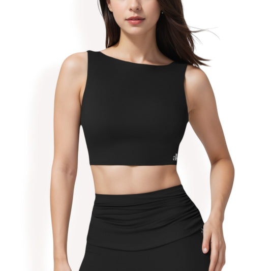 Sleeveless Crop Top with High Neckline