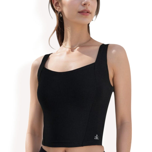 Ribbed Square Neck Cropped Tank Top