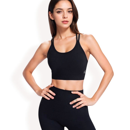 Ribbed Seamless Sports Bra with Crisscross Back