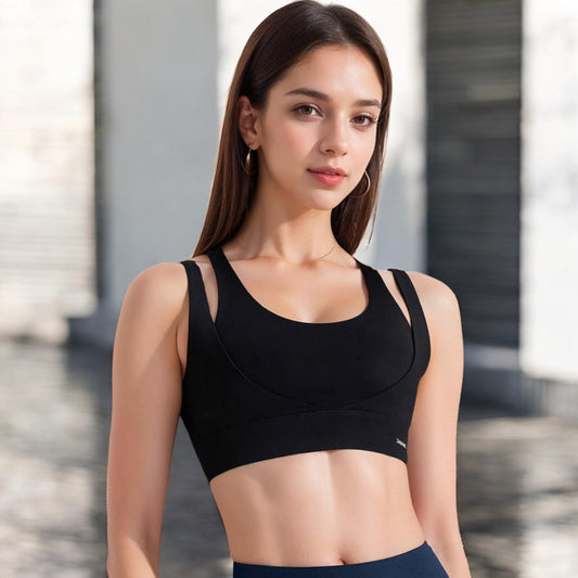 Double Strap Scoop Neck Sports Bra with Wide Underband