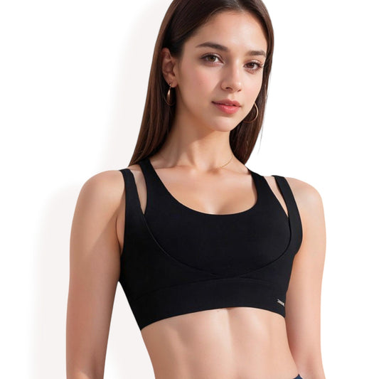 Double Strap Scoop Neck Sports Bra with Wide Underband