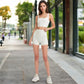 High-Waisted Ribbed Shorts with Crisscross Back Detail