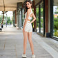 High-Waisted Ribbed Shorts with Crisscross Back Detail