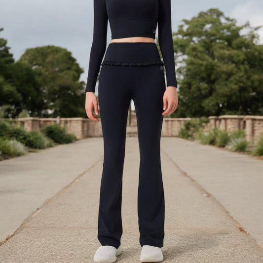 High-Waisted Flare Pants with Ruffle Waistband