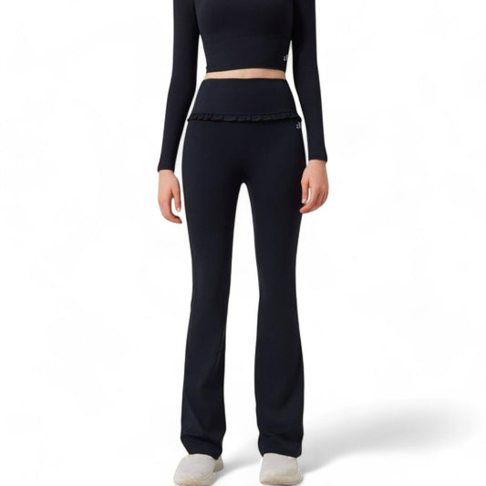 High-Waisted Flare Pants with Ruffle Waistband