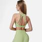 Active Women's Seamless Ribbed Sports Bra with Scoop Neck and Wide Straps