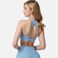 Active Women's Seamless Ribbed Sports Bra with Scoop Neck and Wide Straps