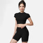 Active Women's Short Sleeve Ribbed Crop Top with Crew Neck and Stretch Fabric