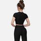 Active Women's Short Sleeve Ribbed Crop Top with Crew Neck and Stretch Fabric
