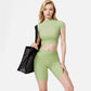 Active Women's Short Sleeve Ribbed Crop Top with Crew Neck and Stretch Fabric
