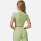 Active Women's Short Sleeve Ribbed Crop Top with Crew Neck and Stretch Fabric