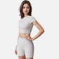 Active Women's Short Sleeve Ribbed Crop Top with Crew Neck and Stretch Fabric