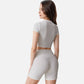 Active Women's Short Sleeve Ribbed Crop Top with Crew Neck and Stretch Fabric