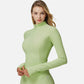 Active Women's Long Sleeve Fitted Ribbed Knit Top with Zip Collar and Thumbhole Cuffs