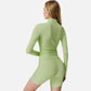 Active Women's Long Sleeve Fitted Ribbed Knit Top with Zip Collar and Thumbhole Cuffs