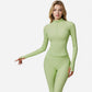 Active Women's Long Sleeve Fitted Ribbed Knit Top with Zip Collar and Thumbhole Cuffs