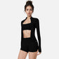 Active Women's Long Sleeve Fitted Zip-Up Jacket with High Collar and Thumbhole Cuffs