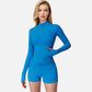 Active Women's Long Sleeve Fitted Zip-Up Jacket with High Collar and Thumbhole Cuffs
