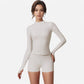 Active Women's Long Sleeve Fitted Zip-Up Jacket with High Collar and Thumbhole Cuffs