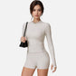 Active Women's Long Sleeve Fitted Zip-Up Jacket with High Collar and Thumbhole Cuffs