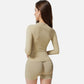 Active Women's Long Sleeve Fitted Crew Neck Top with Thumbhole Cuffs and Seam Detailing
