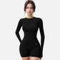 Active Women's Long Sleeve Fitted Crew Neck Top with Thumbhole Cuffs and Seam Detailing