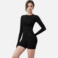 Active Women's Long Sleeve Fitted Crew Neck Top with Thumbhole Cuffs and Seam Detailing