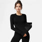 Active Women's Long Sleeve Fitted Crew Neck Top with Thumbhole Cuffs and Seam Detailing