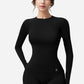 Active Women's Long Sleeve Fitted Crew Neck Top with Thumbhole Cuffs and Seam Detailing