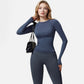 Active Women's Long Sleeve Fitted Crew Neck Top with Thumbhole Cuffs and Seam Detailing