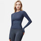 Active Women's Long Sleeve Fitted Crew Neck Top with Thumbhole Cuffs and Seam Detailing