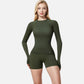 Active Women's Long Sleeve Fitted Crew Neck Top with Thumbhole Cuffs and Seam Detailing