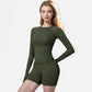 Active Women's Long Sleeve Fitted Crew Neck Top with Thumbhole Cuffs and Seam Detailing