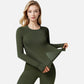 Active Women's Long Sleeve Fitted Crew Neck Top with Thumbhole Cuffs and Seam Detailing