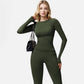 Active Women's Long Sleeve Fitted Crew Neck Top with Thumbhole Cuffs and Seam Detailing