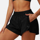Active Women's High Waist Double Layered Running Shorts with Elastic Waistband and Curved Hem