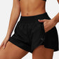 Active Women's High Waist Double Layered Running Shorts with Elastic Waistband and Curved Hem