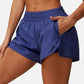 Active Women's High Waist Double Layered Running Shorts with Elastic Waistband and Curved Hem