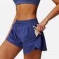 Active Women's High Waist Double Layered Running Shorts with Elastic Waistband and Curved Hem