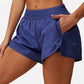 Active Women's High Waist Double Layered Running Shorts with Elastic Waistband and Curved Hem